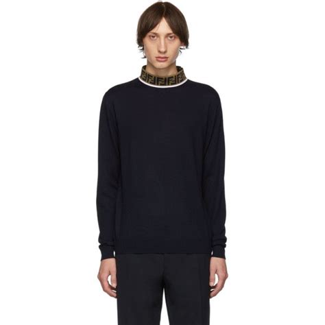 fendi navy forever fendi knit merino sweater|Fendi knitwear for women.